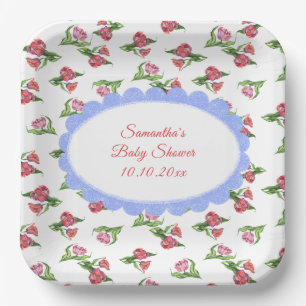 Watercolor vintage Flowers Baby Shower Paper Plate