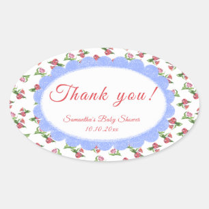 Watercolor vintage Flowers Baby Shower Thank you Oval Sticker