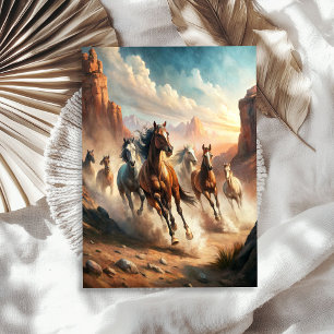 Watercolor vintage galloping wild horses prairie tissue paper