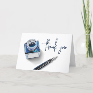 Watercolor Vintage Ink Bottle & Fountain Pen Thank You Card