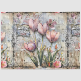 Watercolor Vintage Inspired Floral Decoupage Tissue Paper