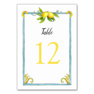 Watercolor vintage Lemons Wedding Table Numbers