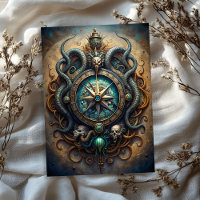 Watercolor vintage maritime totem sign skull sneak
