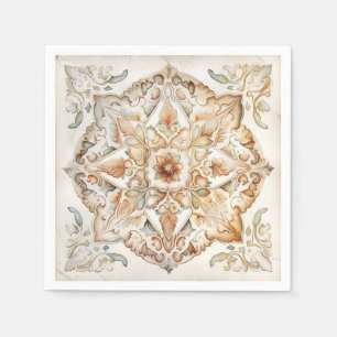 Watercolor vintage mosaic tile. Floral azulejo Napkin