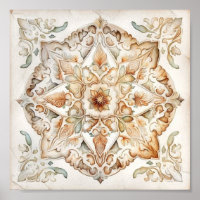 Watercolor vintage mosaic tile. Floral azulejo