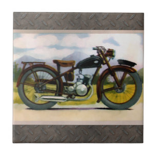 Watercolor Vintage Motorcycle Tile