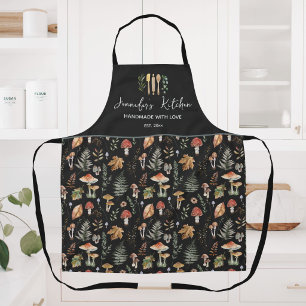 Watercolor Vintage Mushroom Fern Botanical Pattern Apron