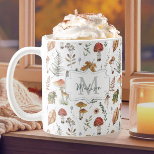 Watercolor Vintage Mushroom Fern Botanical Pattern Coffee Mug