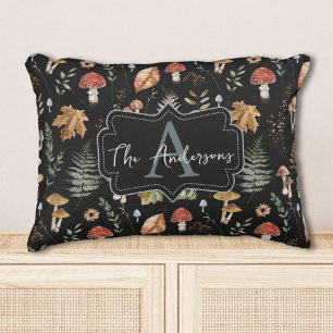 Watercolor Vintage Mushroom Fern Botanical Pattern Decorative Cushion