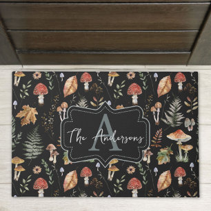 Watercolor Vintage Mushroom Fern Botanical Pattern Doormat