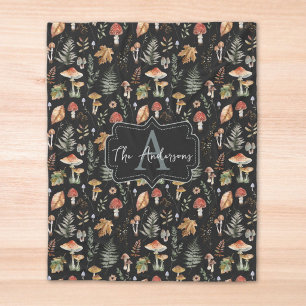 Watercolor Vintage Mushroom Fern Botanical Pattern Fleece Blanket