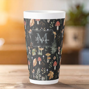Watercolor Vintage Mushroom Fern Botanical Pattern Latte Mug