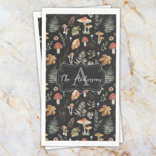 Watercolor Vintage Mushroom Fern Botanical Pattern Napkin