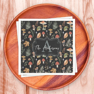 Watercolor Vintage Mushroom Fern Botanical Pattern Napkin
