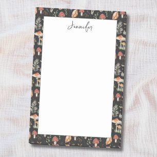 Watercolor Vintage Mushroom Fern Botanical Pattern Post-it Notes