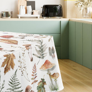 Watercolor Vintage Mushroom Fern Botanical Pattern Tablecloth