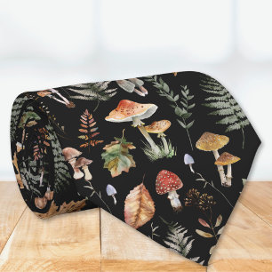 Watercolor Vintage Mushroom Fern Botanical Pattern Tie