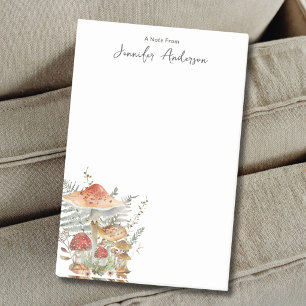 Watercolor Vintage Mushroom Fern Personalised Name Post-it Notes