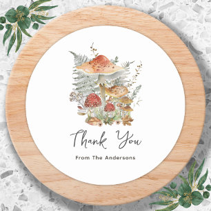 Watercolor Vintage Mushrooms Fern Leaves Thank You Classic Round Sticker