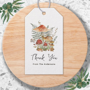 Watercolor Vintage Mushrooms Fern Leaves Thank You Gift Tags