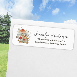 Watercolor Vintage Mushrooms Ferns Return Address