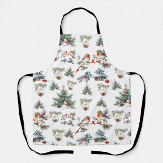 Watercolor Vintage Old Christmas Seamless Pattern Apron