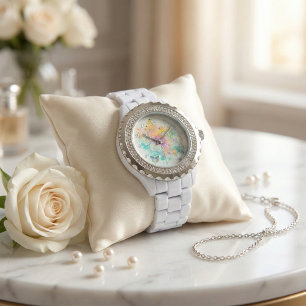 Watercolor Vintage Pastel Butterflies and Rose Watch