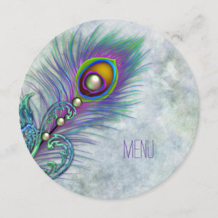 Watercolor Vintage Peacock Wedding Menu Invitation