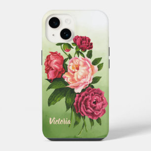 Watercolor Vintage Peony Garden Flower Art iPhone 14 Case