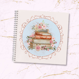 Watercolor Vintage Pink Roses and Books Floral