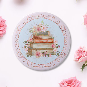 Watercolor Vintage Pink Roses and Books Floral 7.5 Cm Round Badge