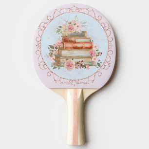 Watercolor Vintage Pink Roses and Books Floral  Ping Pong Paddle