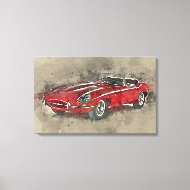Watercolor Vintage Race car wall art canvas print (Front)