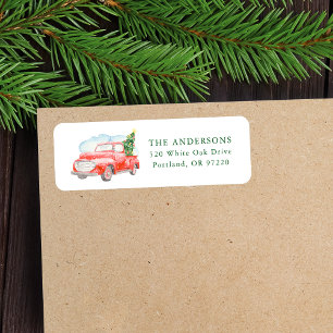 Watercolor Vintage Red Pickup Truck Christmas