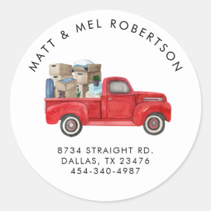 Watercolor Vintage Red Truck Address Classic Round Sticker