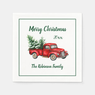 Watercolor Vintage Red Truck Christmas Party Napkin