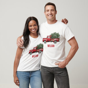 Watercolor Vintage Red Truck Christmas T-Shirt
