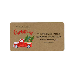 Watercolor Vintage Red Truck Merry Return Address Label