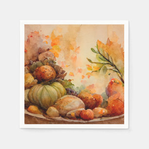 Watercolor Vintage Rustic Fall Pumpkin Harvest Napkin