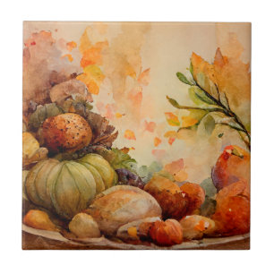 Watercolor Vintage Rustic Orange Fall Pumpkins Tile