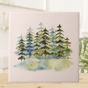 Watercolor Vintage Rustic Pine Forest Tile