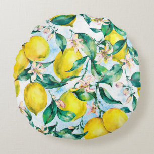 Watercolor vintage seamless pattern, branch of fr round cushion