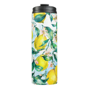 Watercolor vintage seamless pattern,branch of fres thermal tumbler