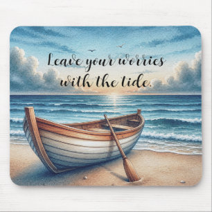 Watercolor Vintage Seaside Rowboat w/ Quote Mouse Mat