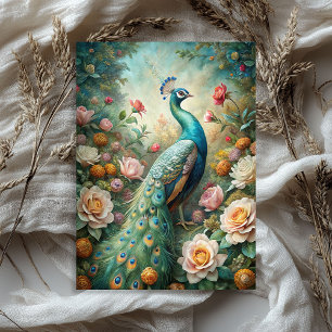 Watercolor vintage shabby chic peacock blush roses tissue paper