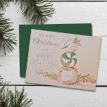 Watercolor Vintage Snowman Christmas New Year Postcard<br><div class="desc">A hand painted watercolor vintage boho style snowman on a unique christmas new year postcard accented with gold typography script</div>