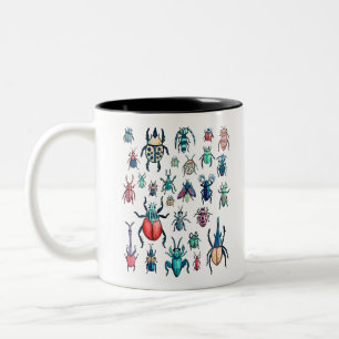 Watercolor vintage style beetle illustration Two-Tone coffee mug