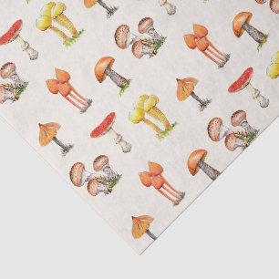 Watercolor vintage style Mushrooms on ecru Tissue Paper
