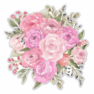 Watercolor Vintage Style Pink Roses Bouquet
