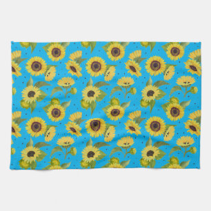 Watercolor Vintage Sunflower Bouquet Pattern Tea Towel